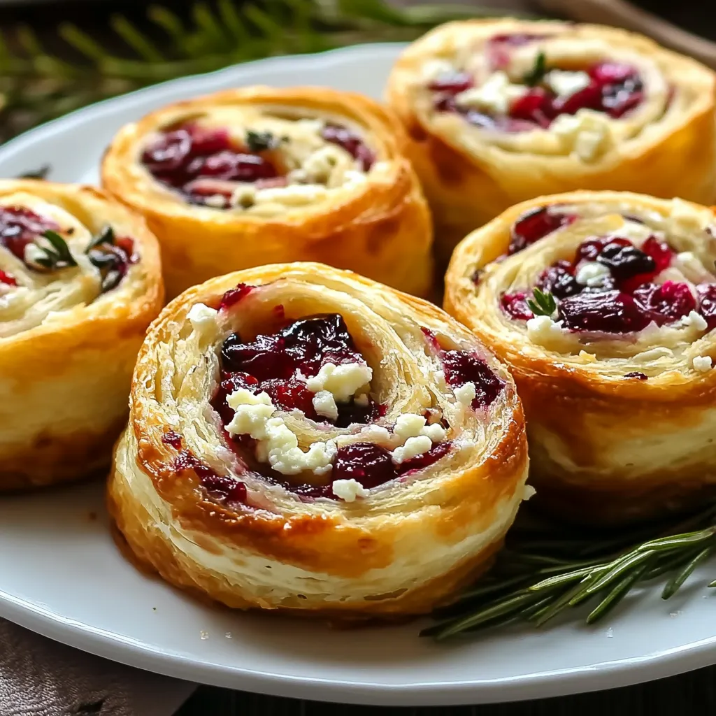 Une assiette de feuilletés avec myrtilles et fromage.