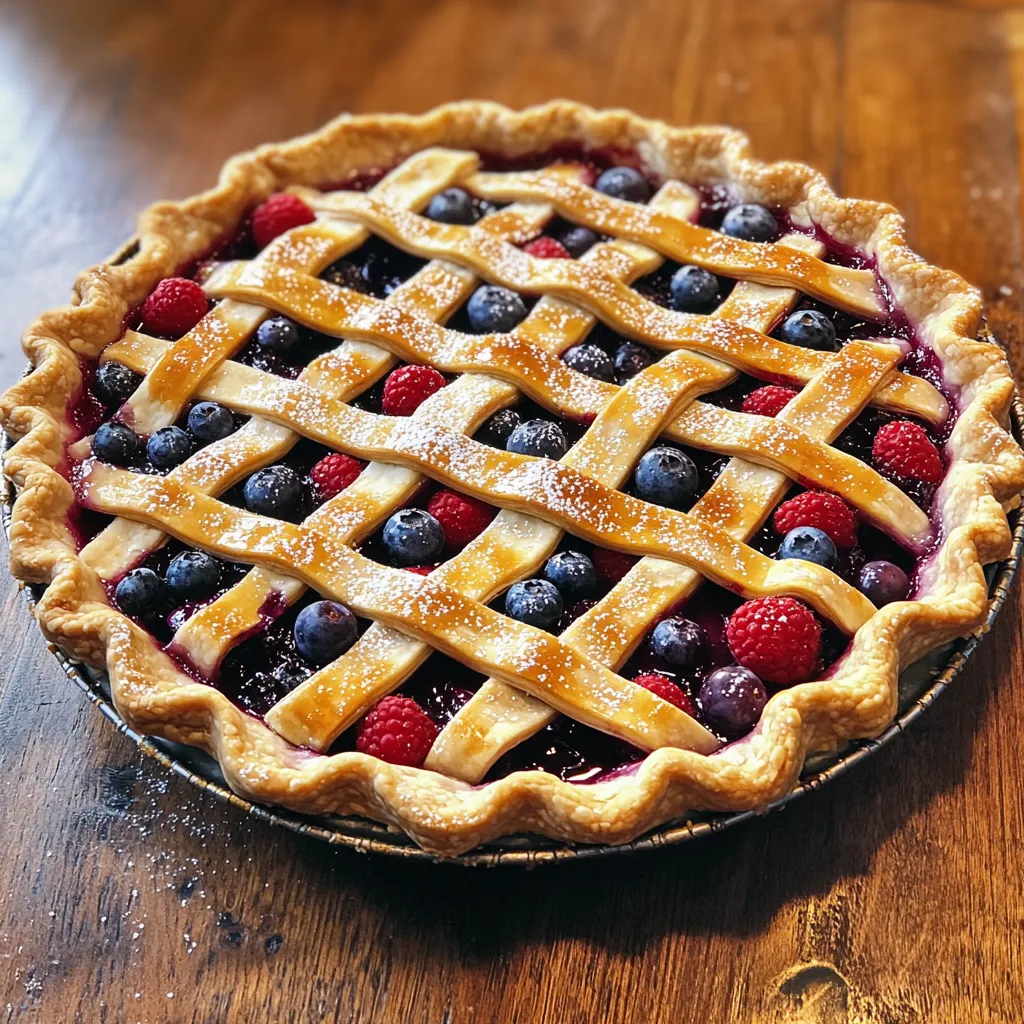 Une tarte avec des myrtilles et des framboises.