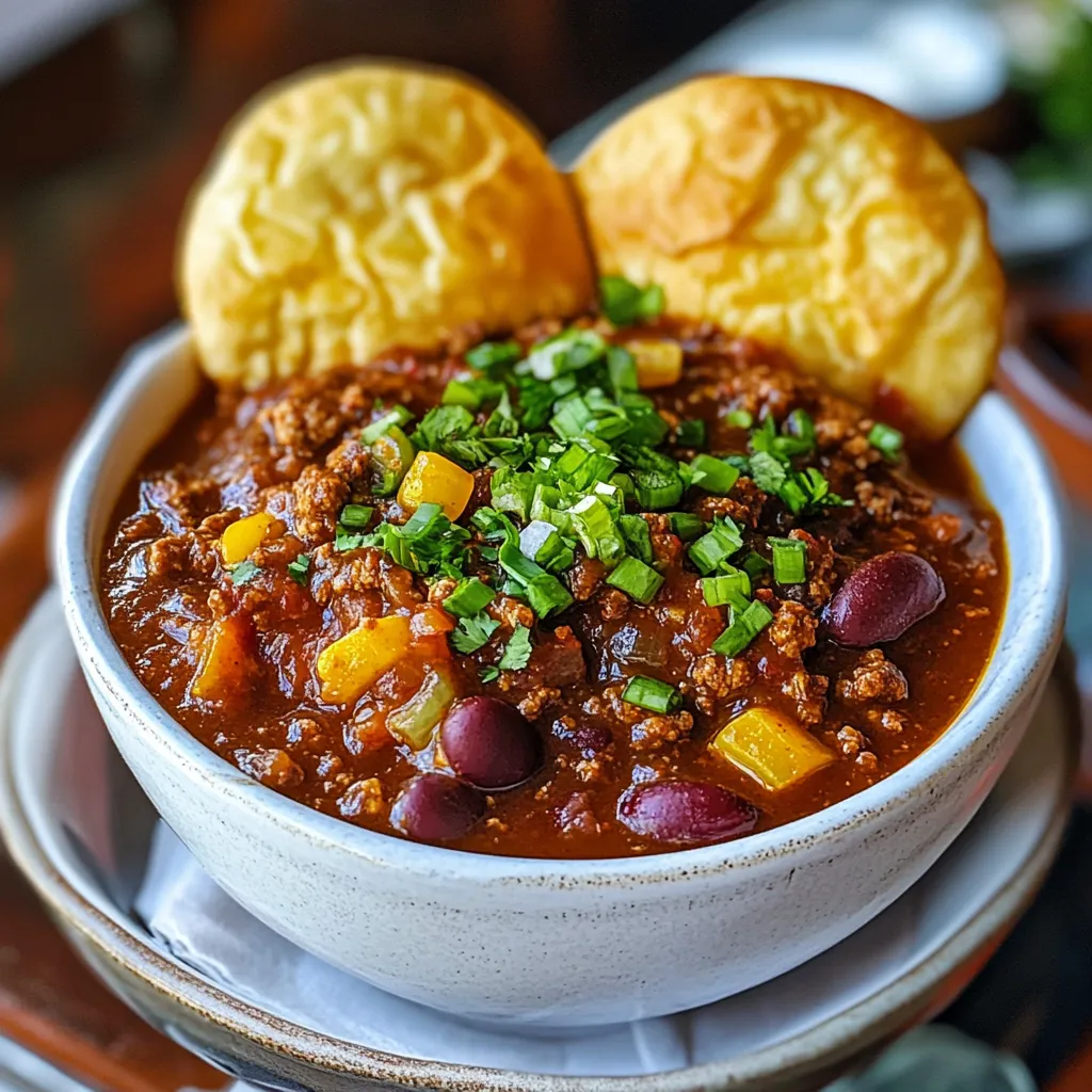 Un bol de chili avec deux morceaux de pain par-dessus.