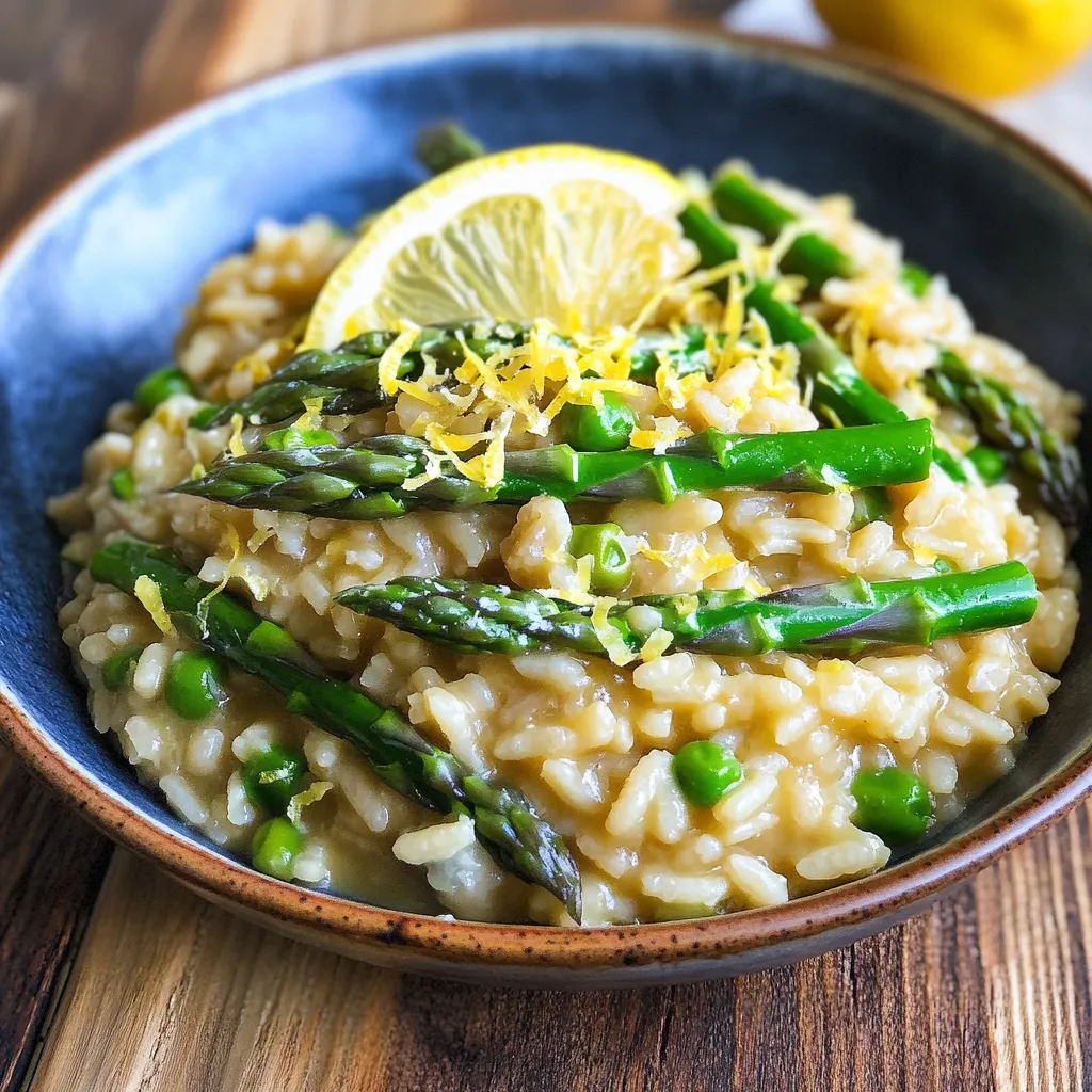 Un bol de riz accompagné de citron et d'asperges.