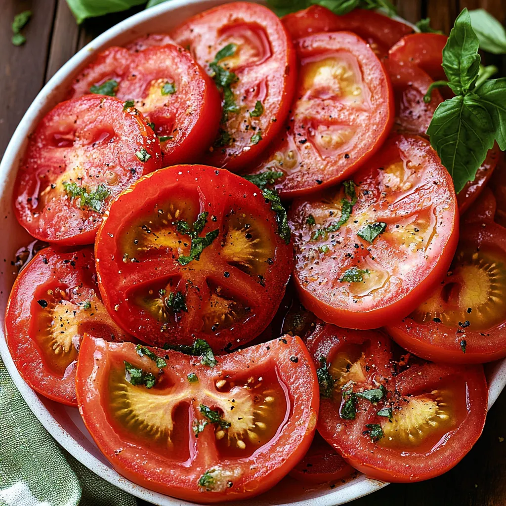 Un bol de tomates tranchées avec des herbes.