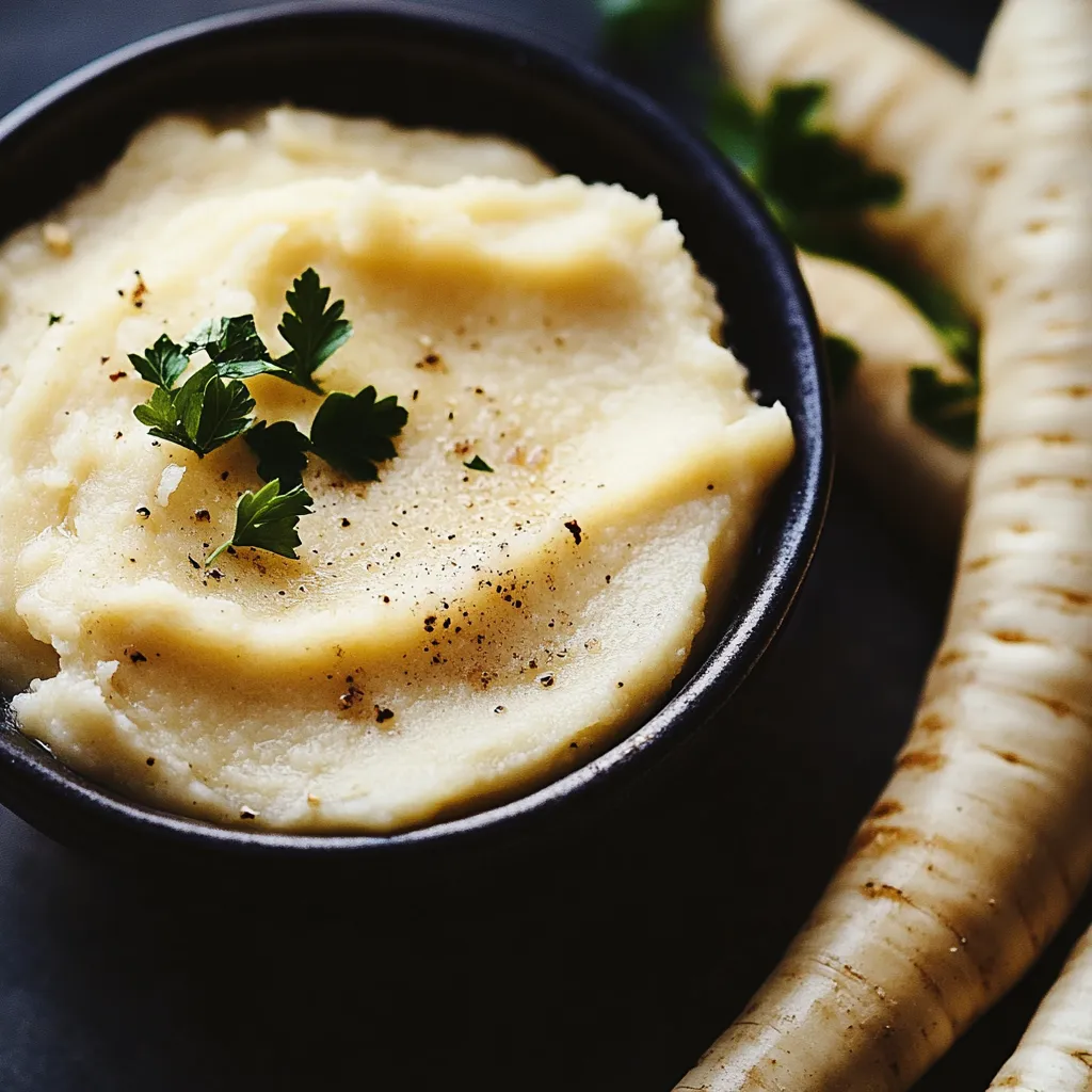 Un bol de purée parsemé de persil frais.