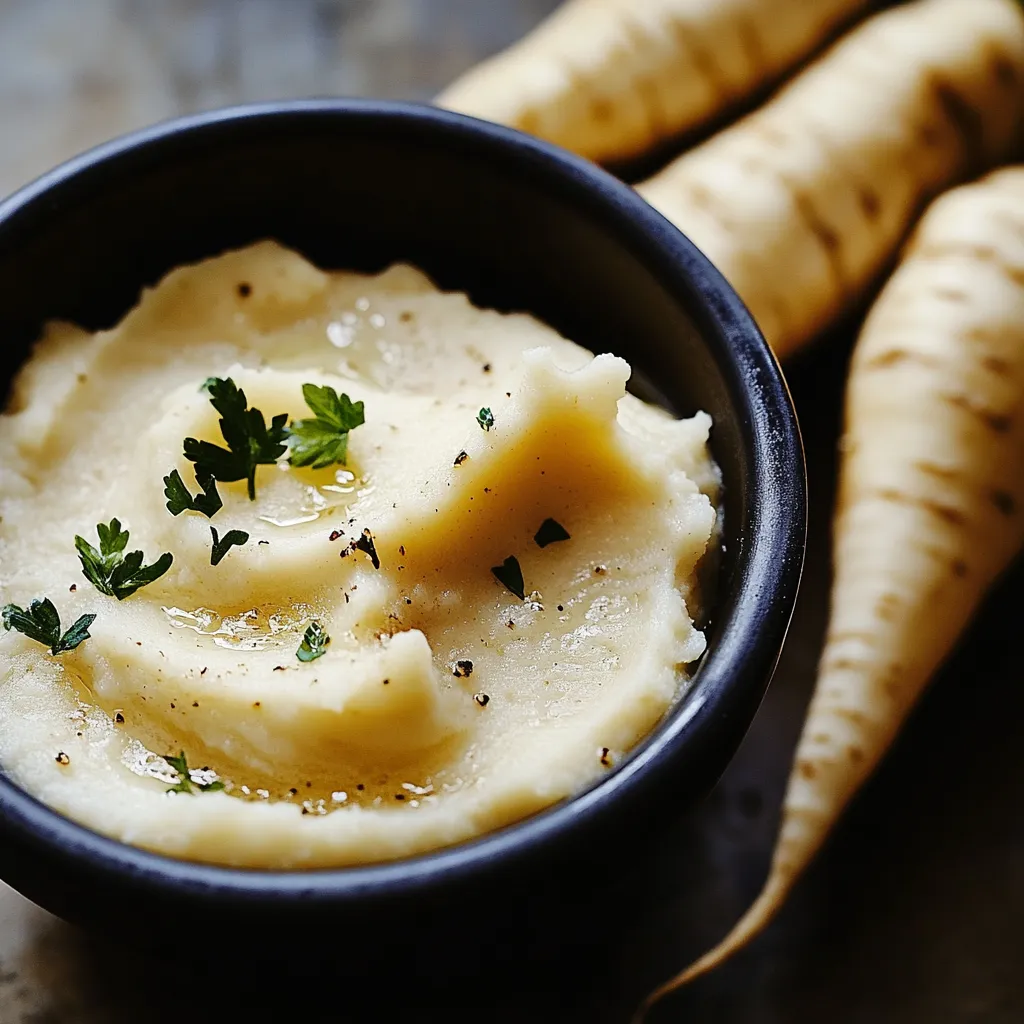 Un bol de purée avec un brin de persil par-dessus.