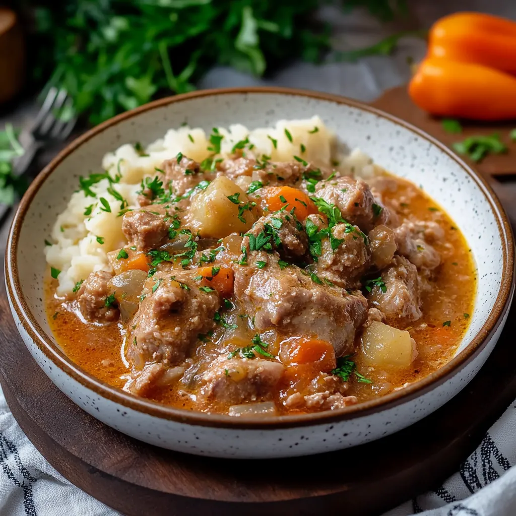 Un bol de viande et légumes.