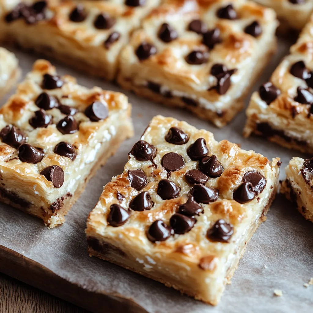 Un carré de feuilleté ricotta aux pépites de chocolat.