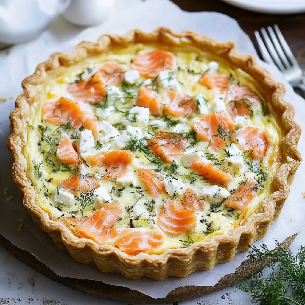 Une tarte au saumon et au fromage.