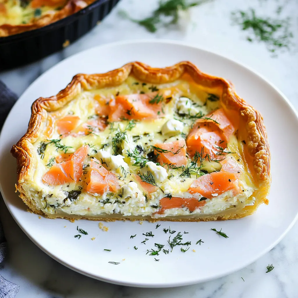 Une part de tarte au saumon et fromage.