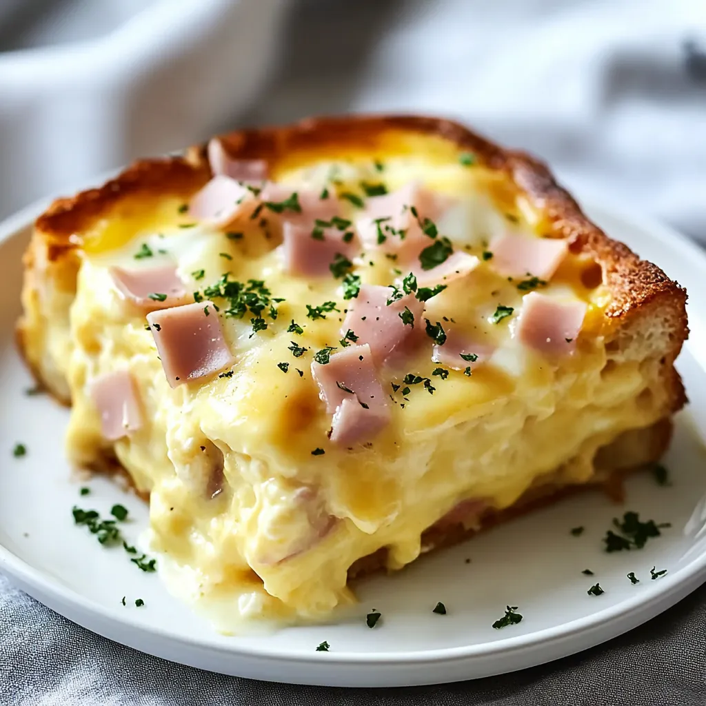 Une tranche de jambon et fromage sur une assiette.