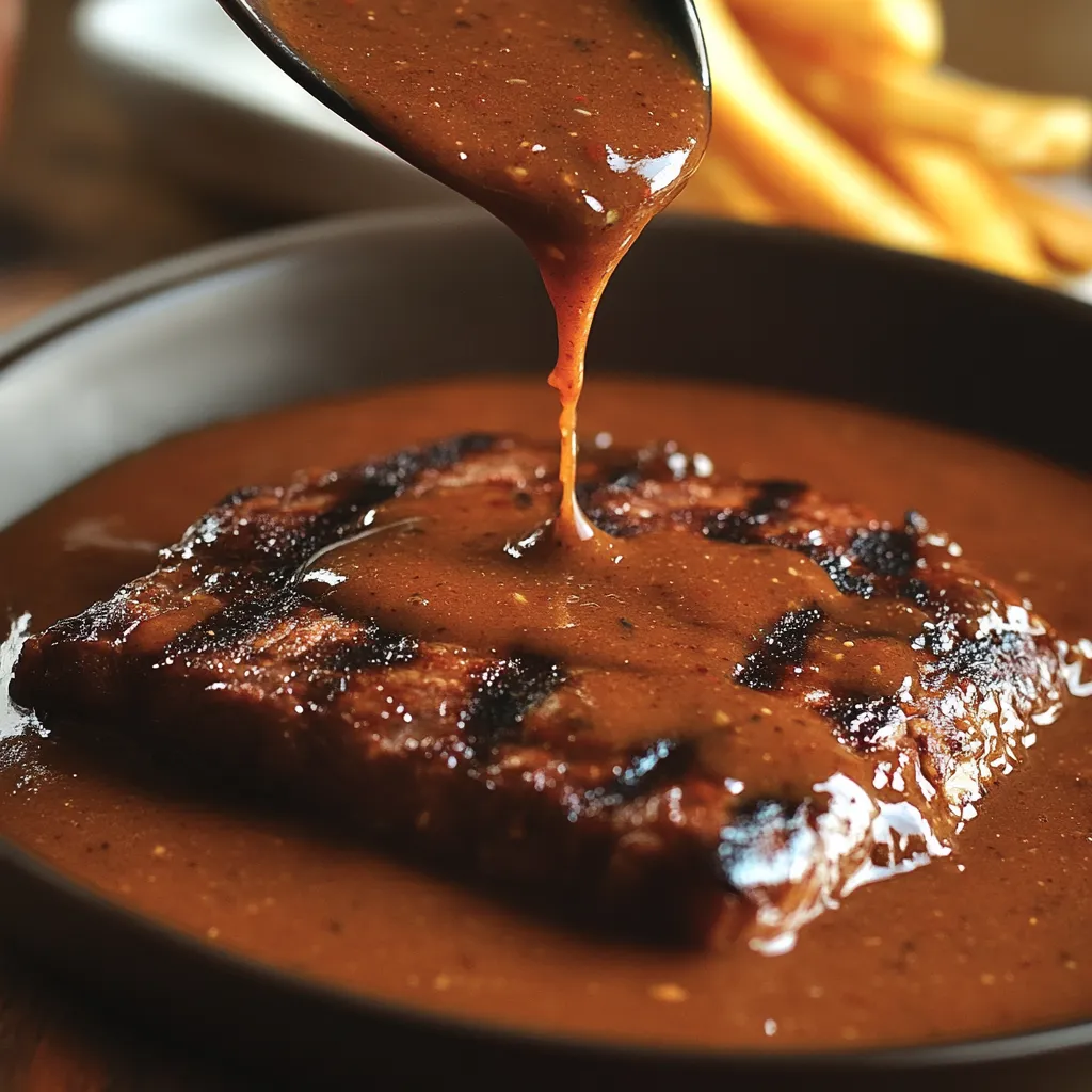 Une cuillère plonge dans un bol de sauce.