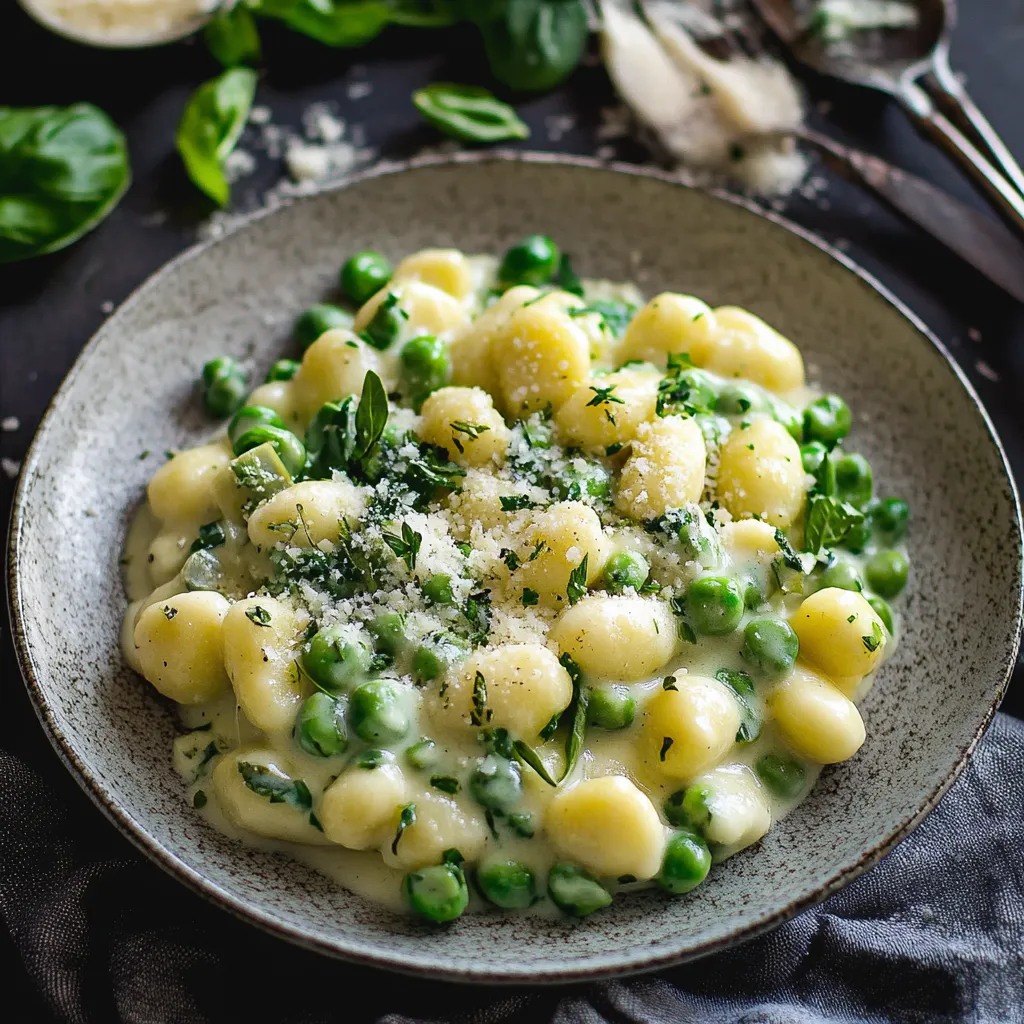 Une assiette de pâtes avec petits pois et fromage.