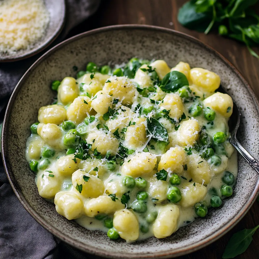 Un bol de pâtes avec petits pois et fromage.