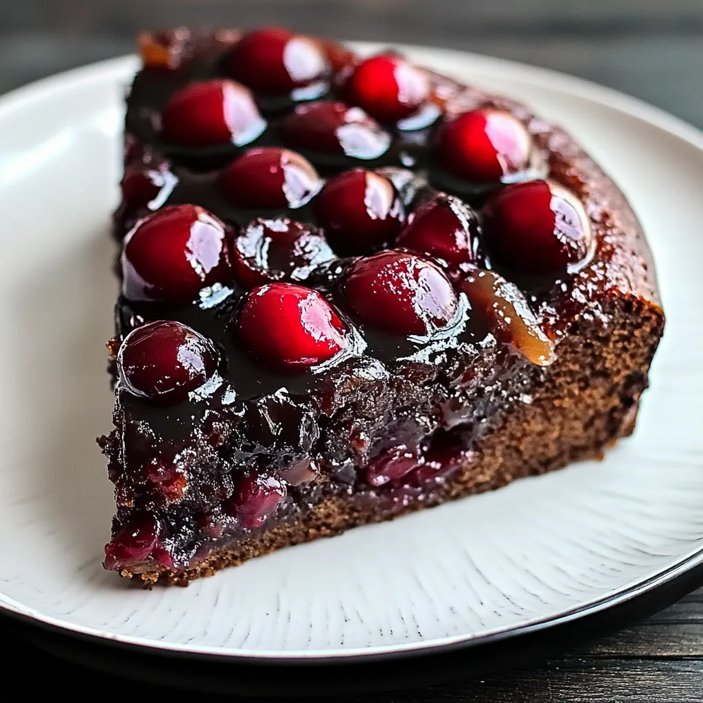 Une part de gâteau au chocolat avec des cerises sur le dessus.