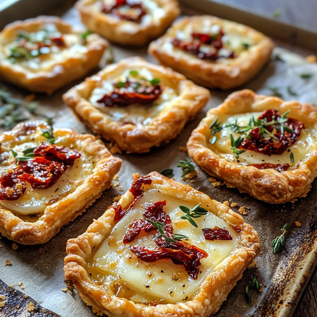 Un plateau de mini-tartes avec des poivrons rouges et du fromage.