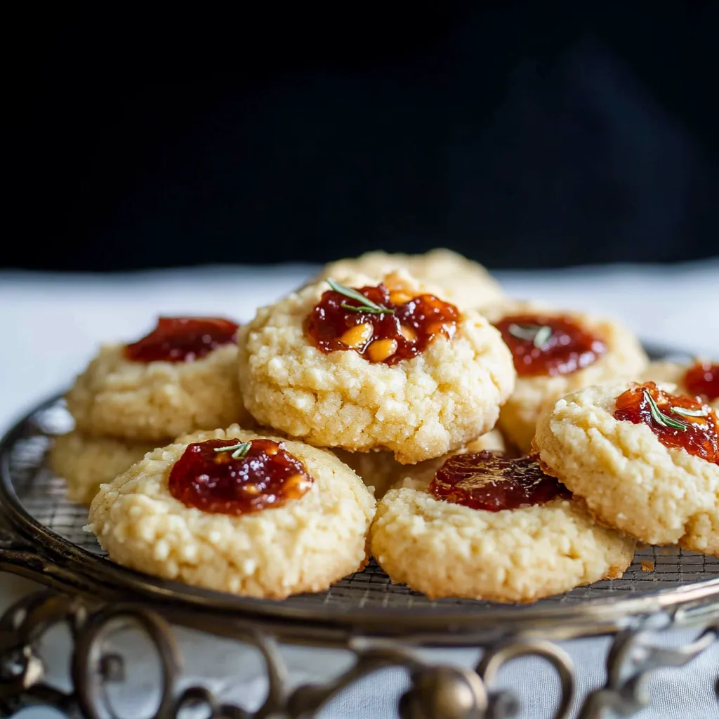 Une assiette de biscuits avec confiture.