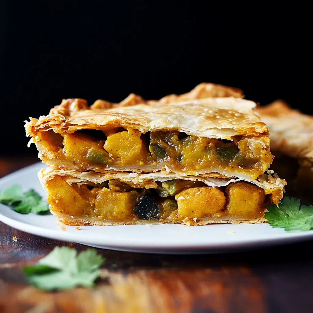 Une part de tourte dans une assiette blanche.