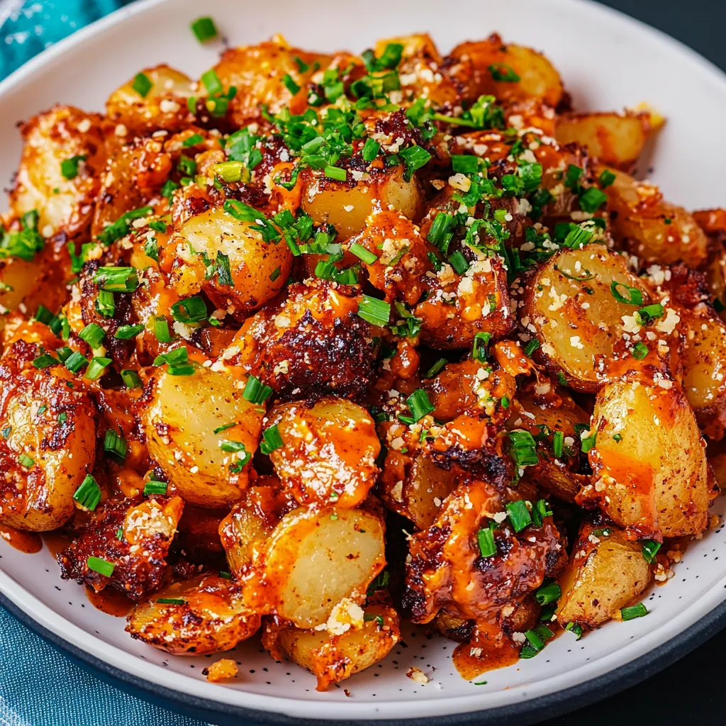 Une assiette remplie de pommes de terre et d'autres ingrédients.