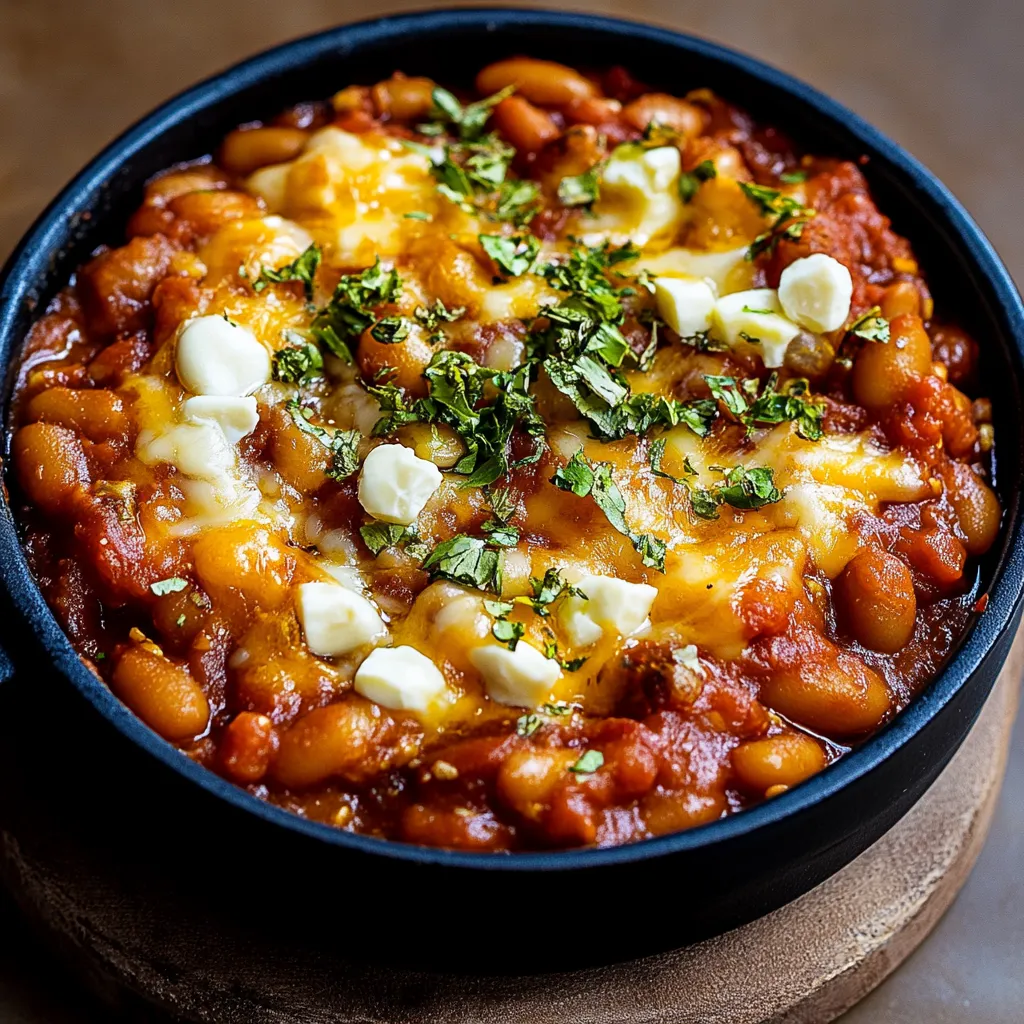 Un bol de haricots avec fromage et oignons verts.