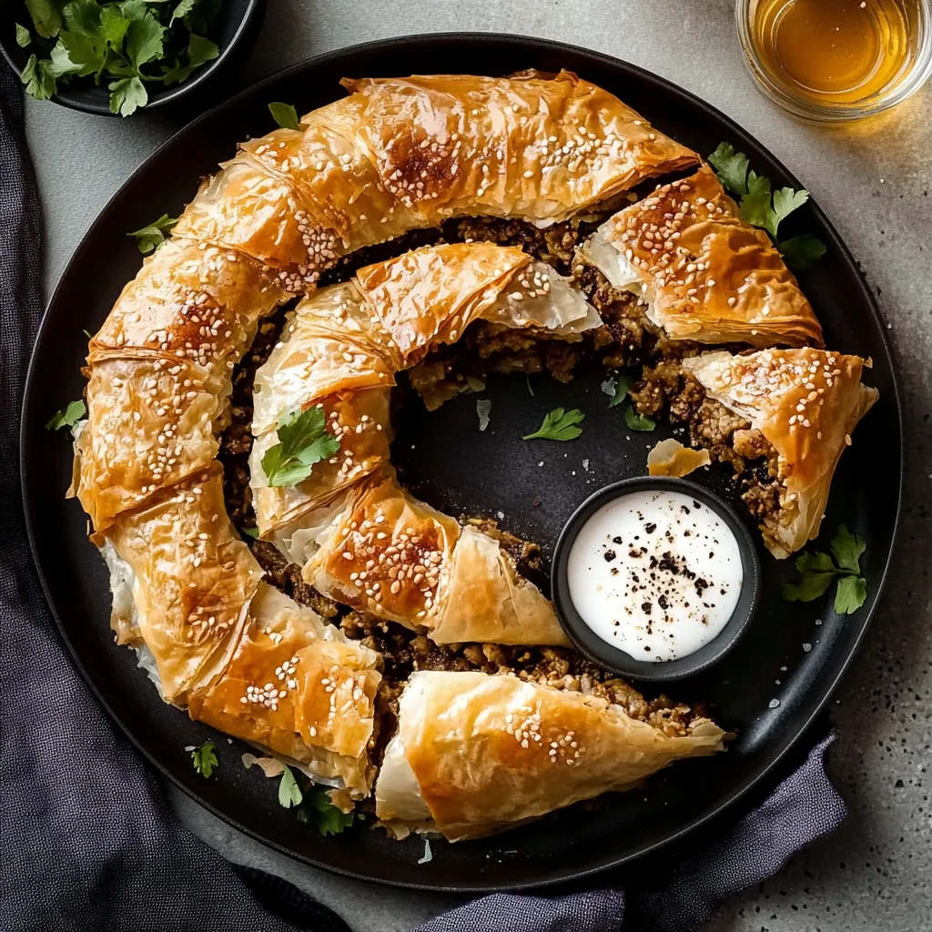 Une assiette de nourriture avec une cuillerée de sauce dessus.