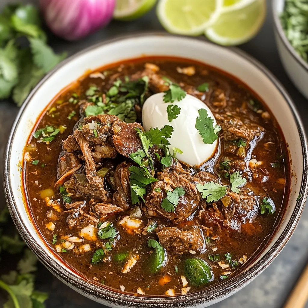 Un bol de soupe avec de la viande et des légumes.