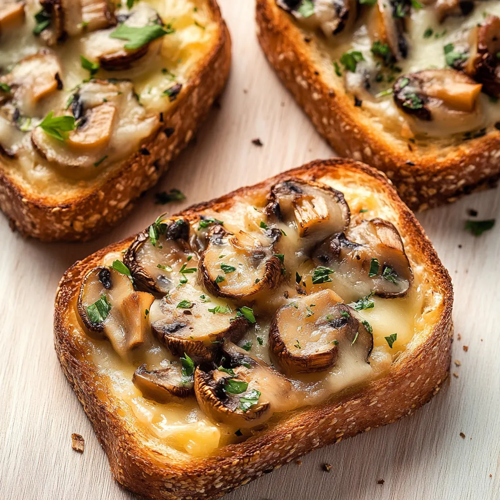 Deux tranches de pain garnies de champignons.