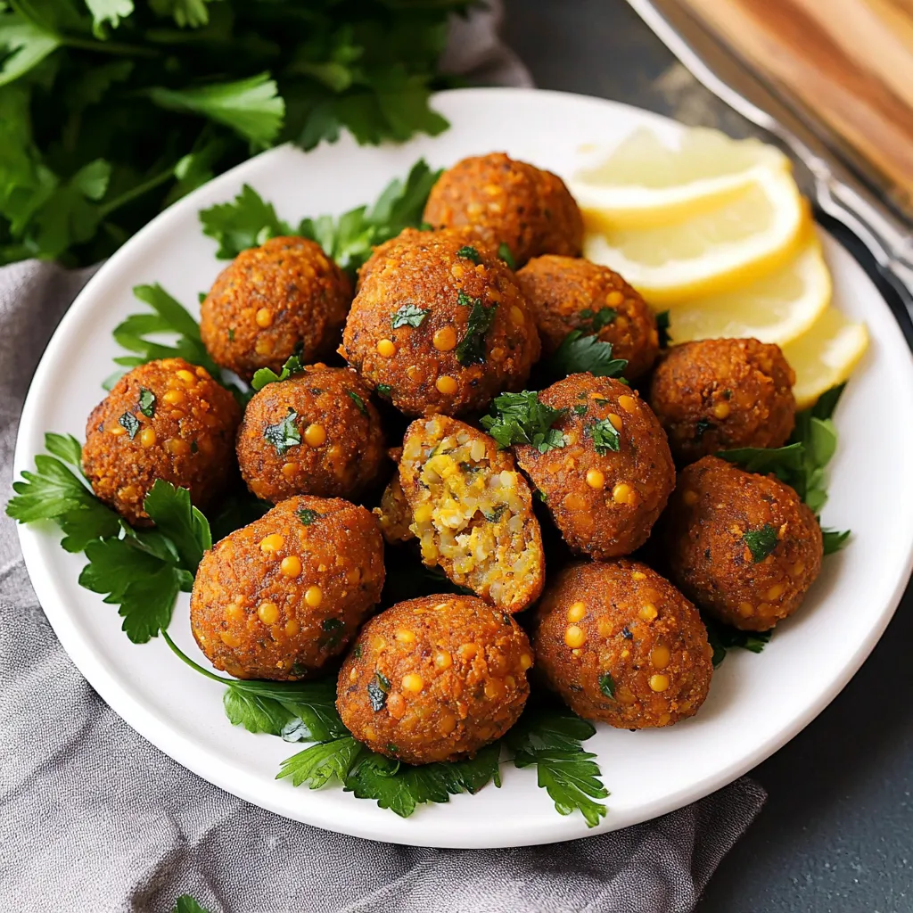 Une assiette de boulettes avec un citron.