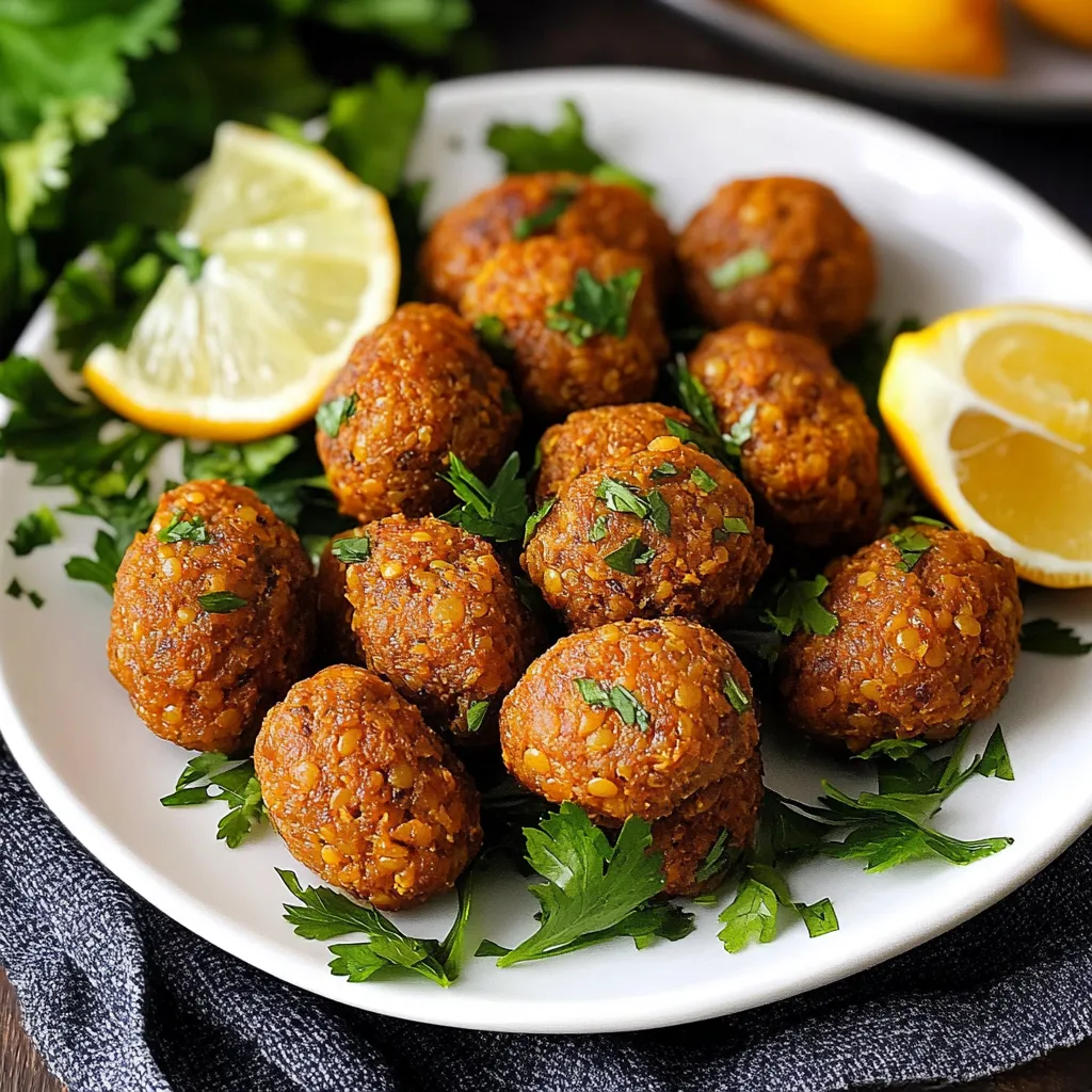 Une assiette de boulettes avec un quartier de citron sur le côté.