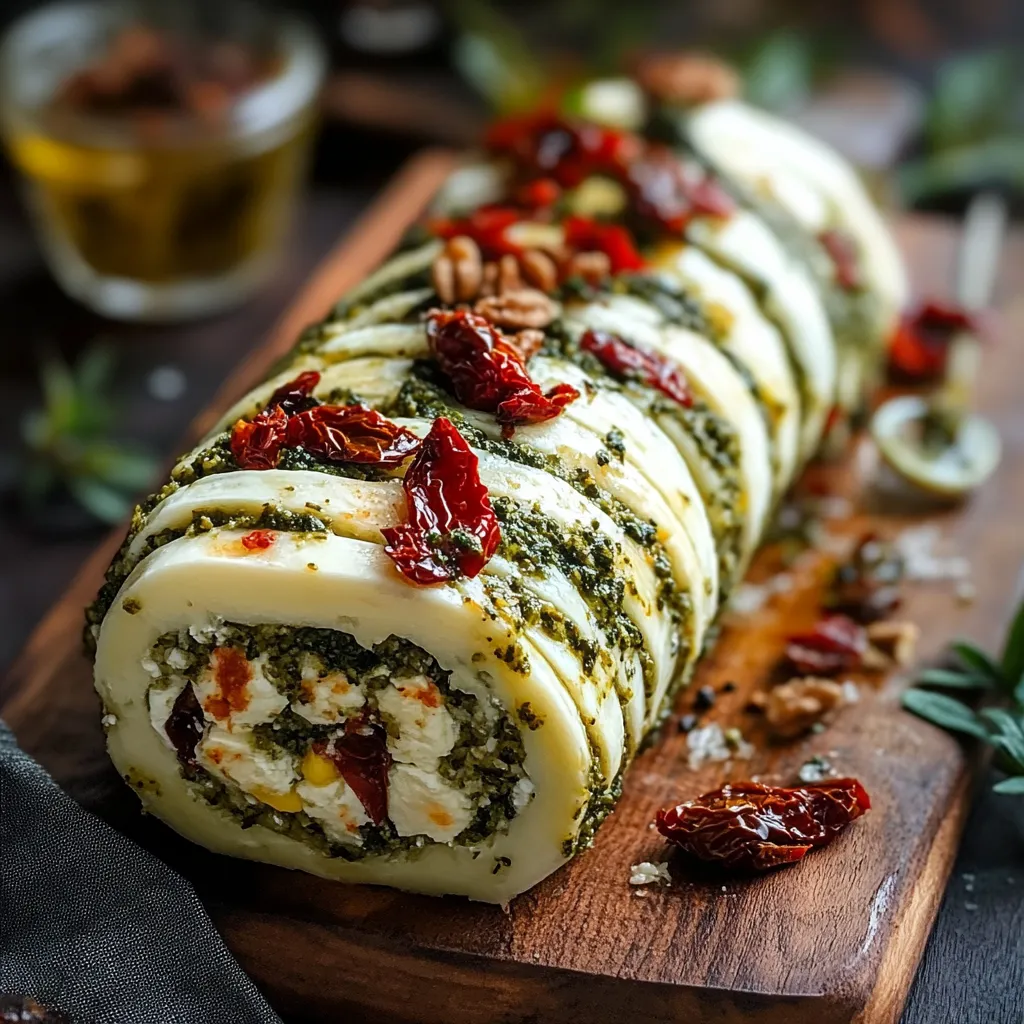 Un roulé alimentaire avec poivrons rouges et fromage.