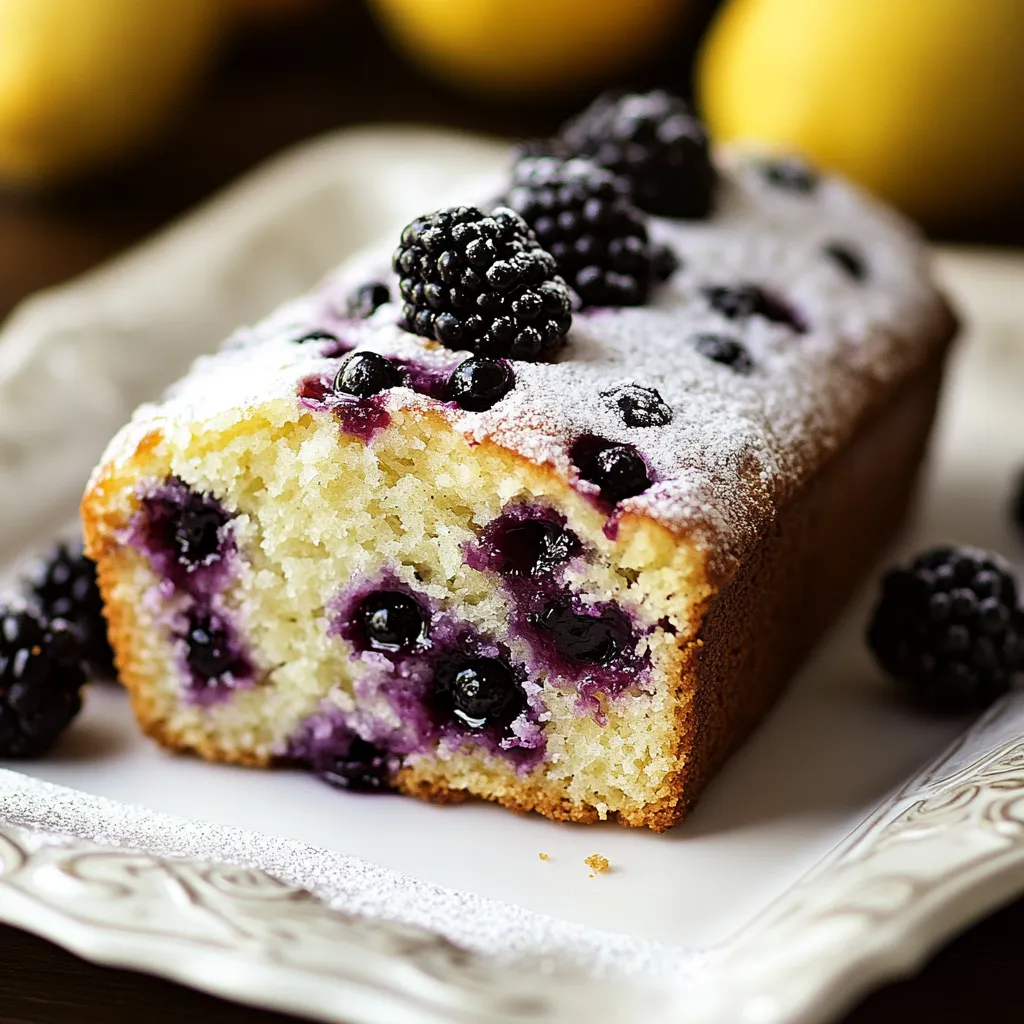 Une tranche de gâteau aux mûres sur une assiette.