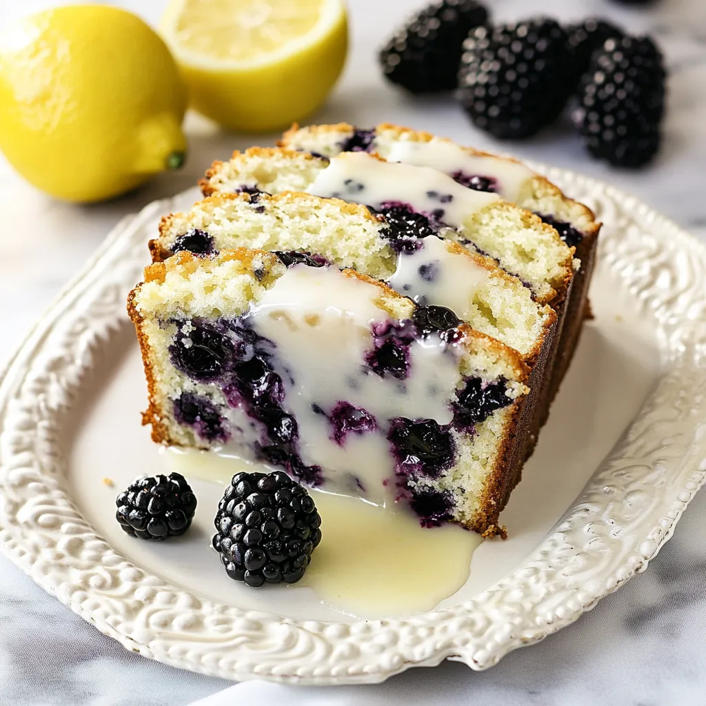 Une tranche de gâteau aux mûres avec du citron par-dessus.