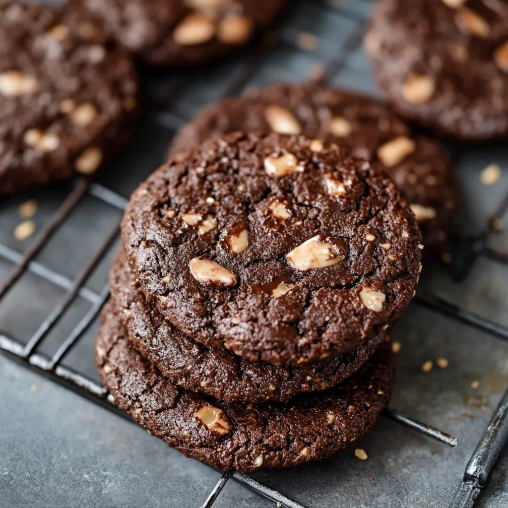 Une pile de biscuits au chocolat avec des noix.