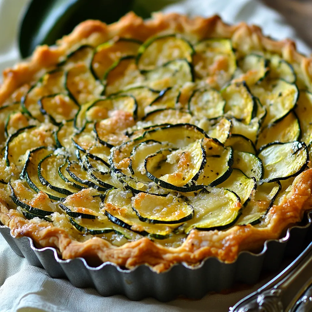 Une tarte aux courgettes dans un moule.