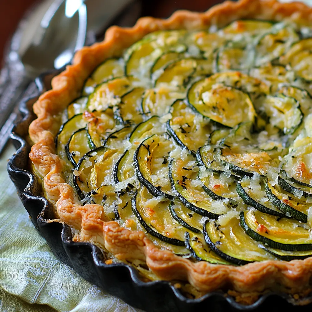 Une tarte à la courgette avec une fourchette à côté.