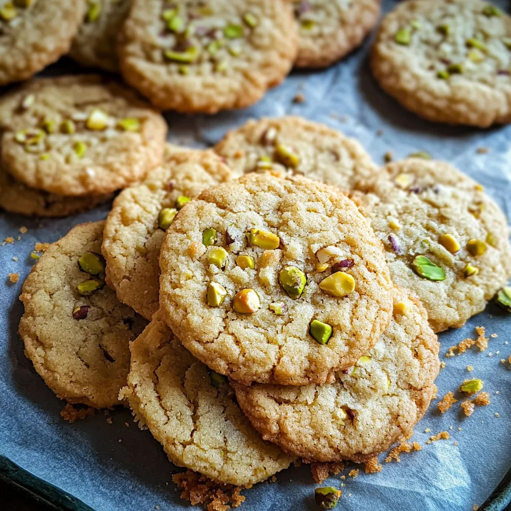 Une assiette de cookies garnis de pistaches.