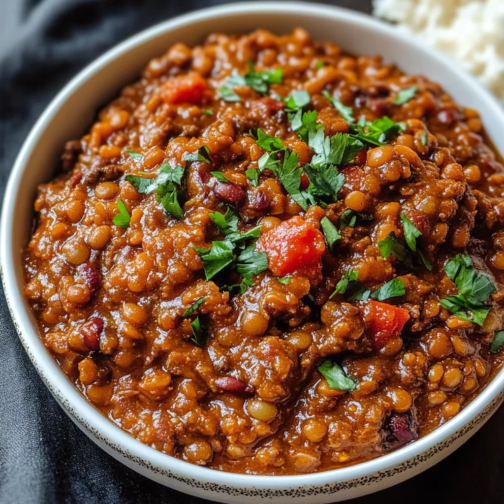 Un bol de curry avec tomates et herbes vertes.