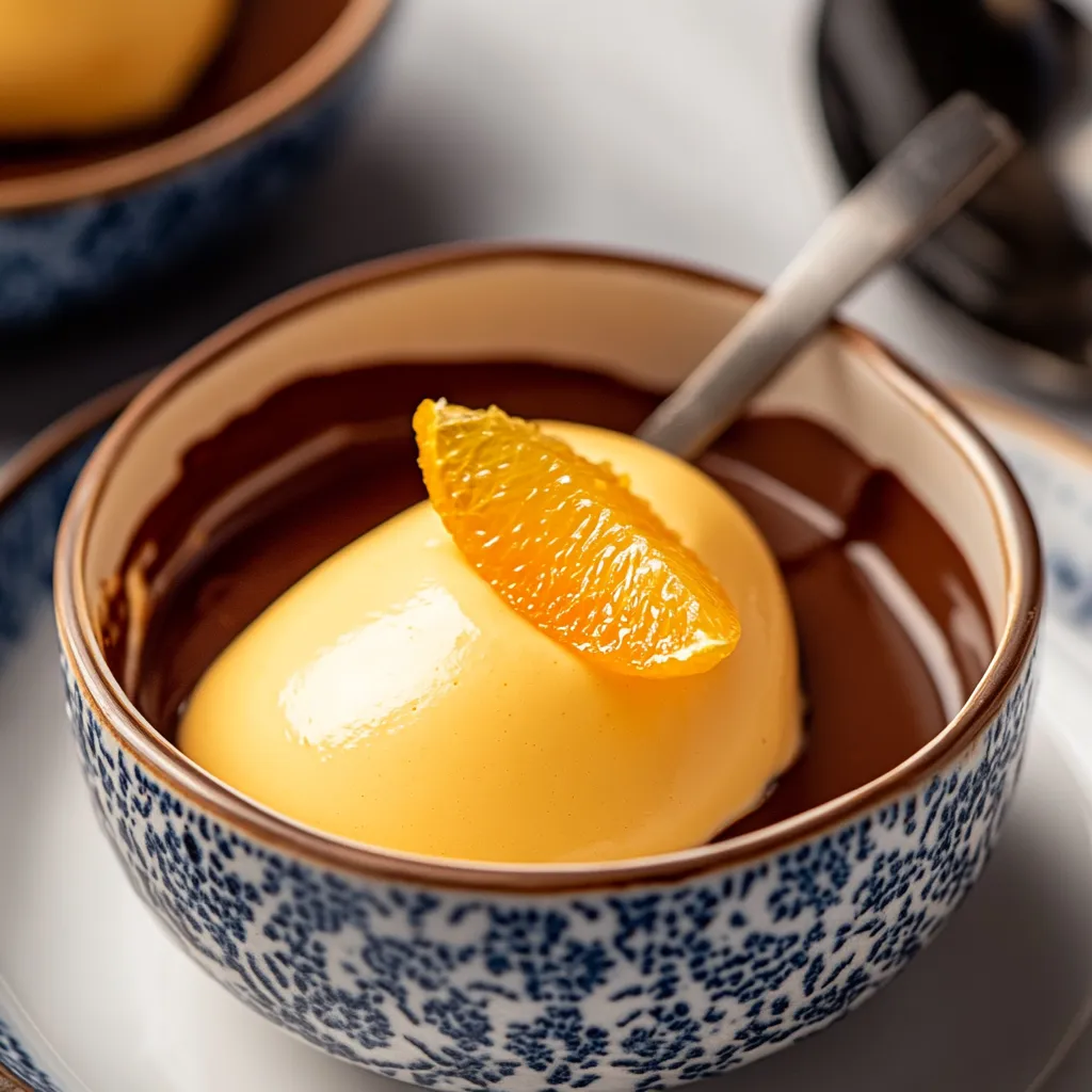 Un bol de douceur avec une tranche d’orange posée dessus.