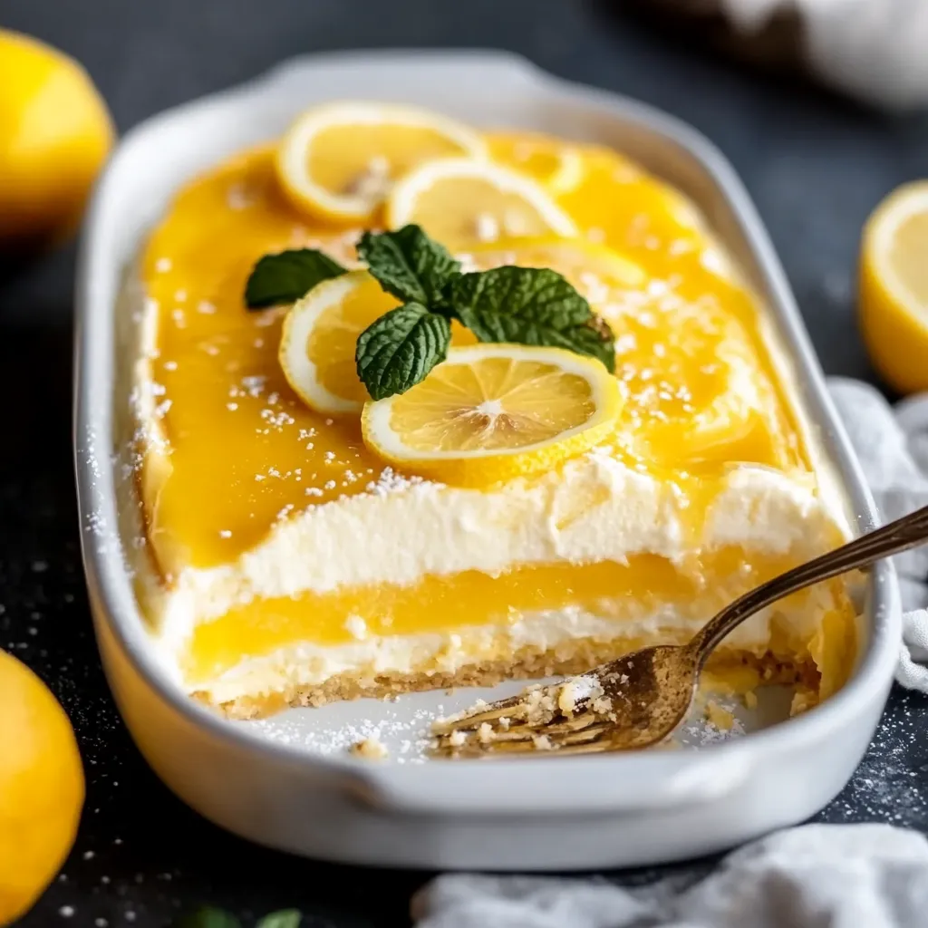 Une part de gâteau citron avec rondelles de citron dessus.