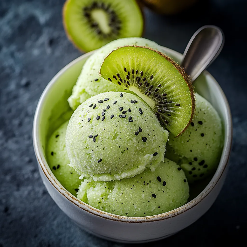 Un bol de glace verte au kiwi.