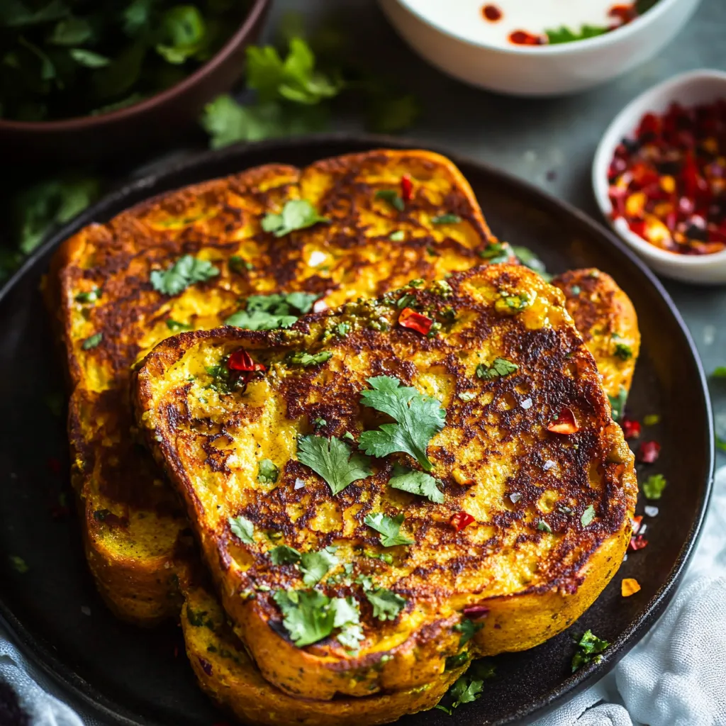 Une assiette de pain perdu avec un bol de sauce.