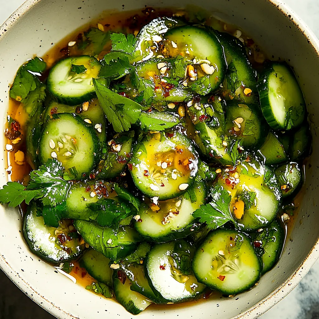 Un bol de concombres nappés de sauce.