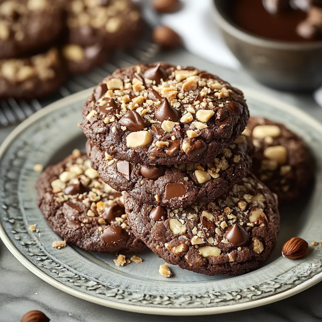 Assiette de cookies au chocolat avec un bol de sauce chocolatée.