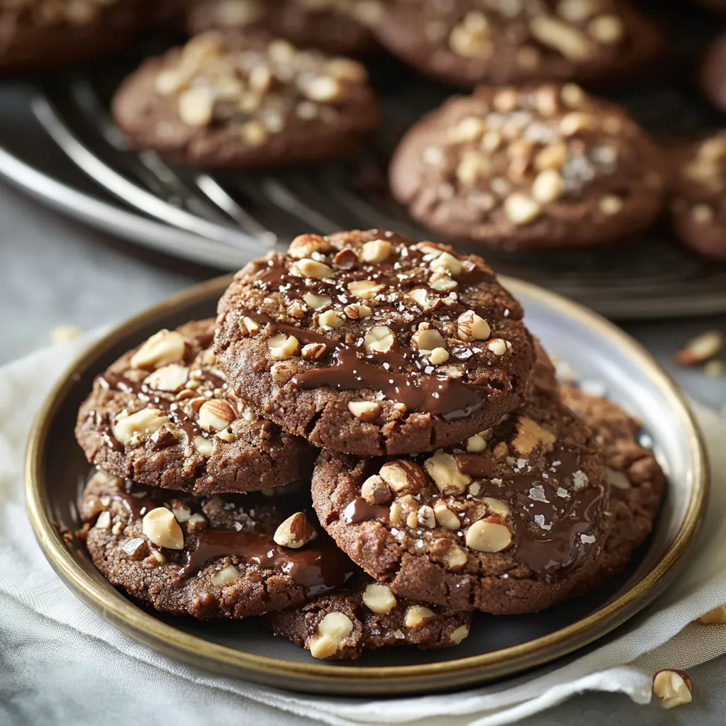 Une assiette de biscuits au chocolat et aux noisettes.
