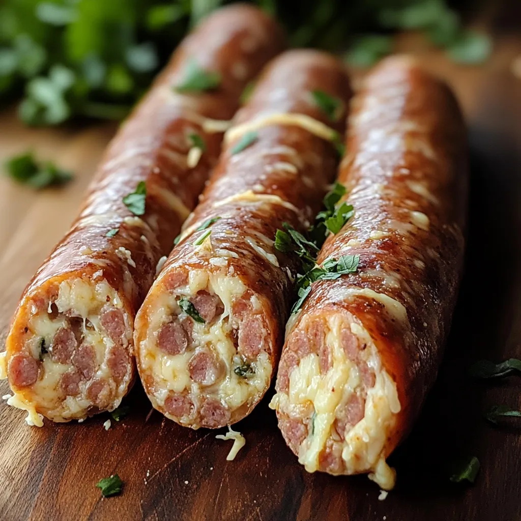 Trois saucisses sur une table en bois.