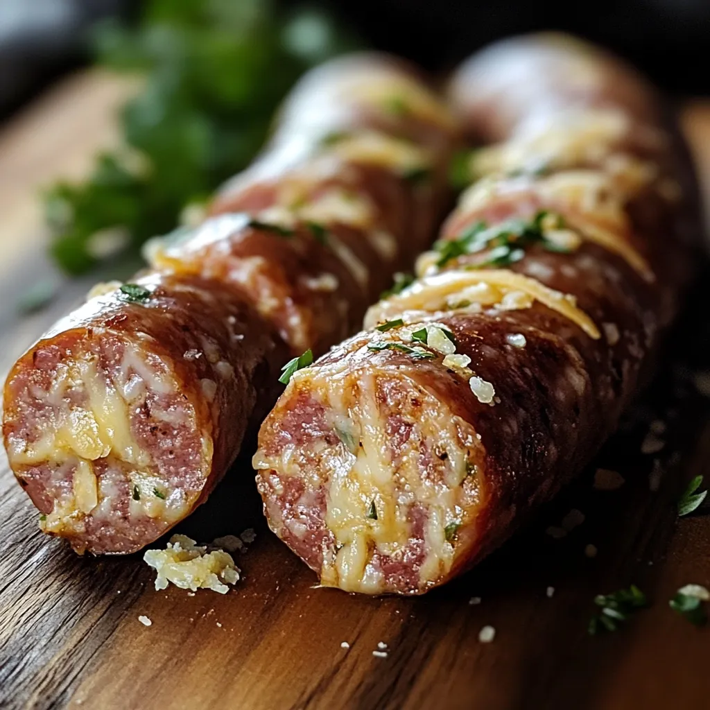 Deux saucisses avec du fromage sur une table en bois.