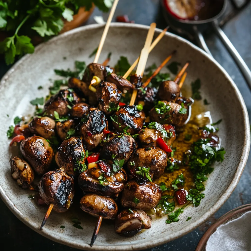 Une assiette de champignons avec des piques à cocktail.