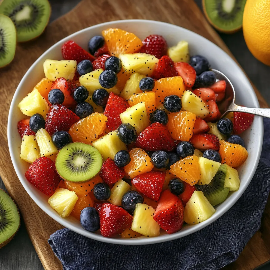 Un saladier de fruits avec myrtilles, fraises, kiwi et mandarines.