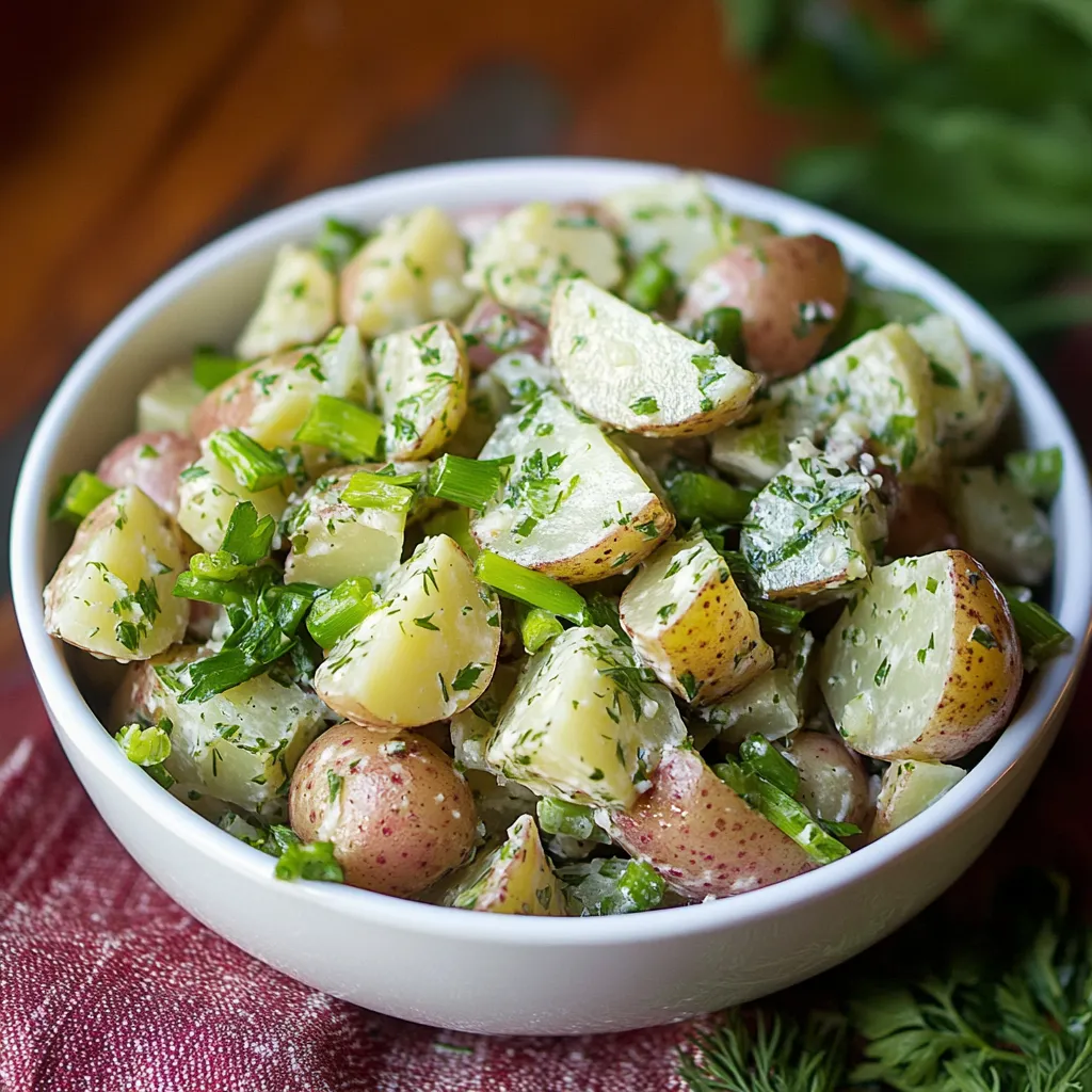 Un bol de pommes de terre avec des herbes sur le dessus.