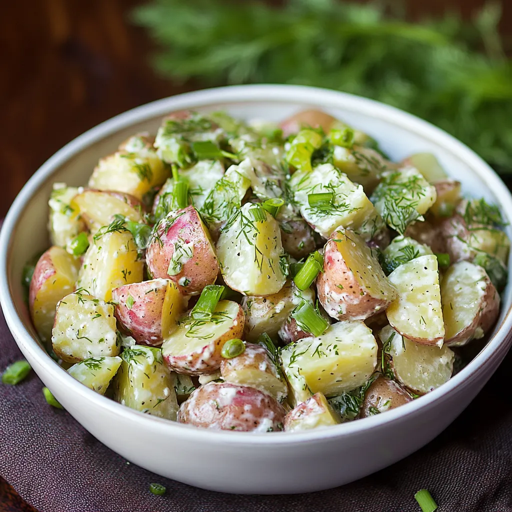 Un bol de pommes de terre et d’herbes fraîches.
