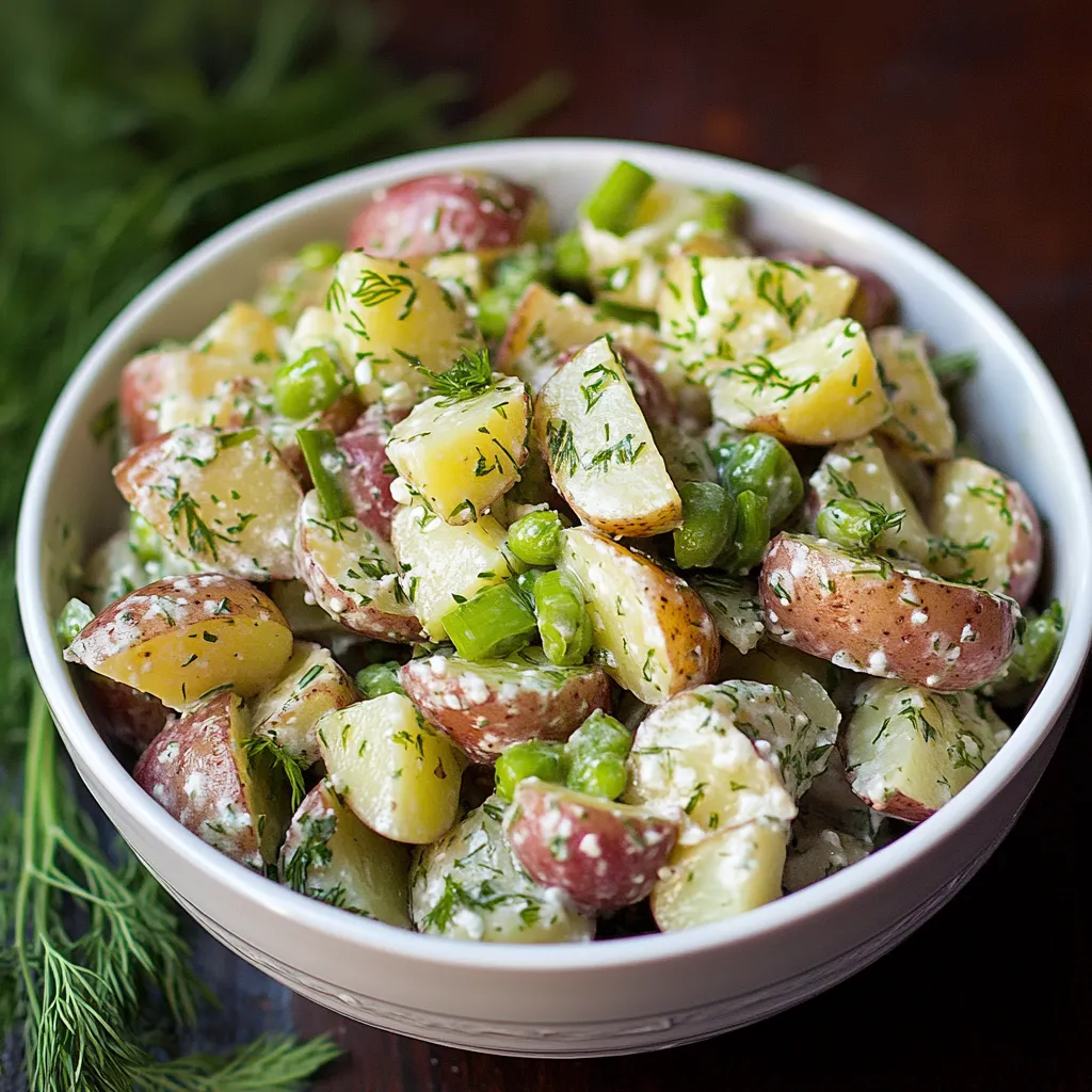 Un bol de pommes de terre et de petits pois.