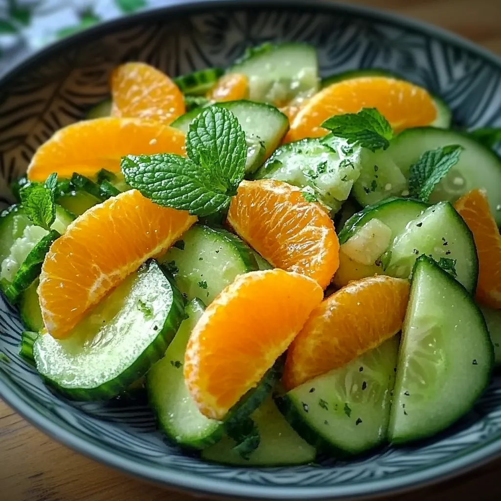 Un bol rempli d’oranges et de concombres tranchés.