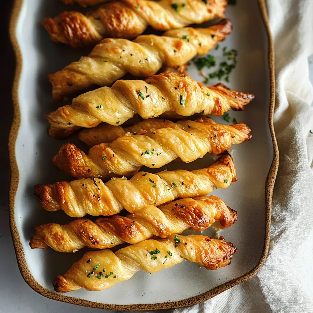 Une assiette de gressins avec du persil dessus.